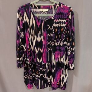 Jones New York Purple and Black Abstract Blouse 1X